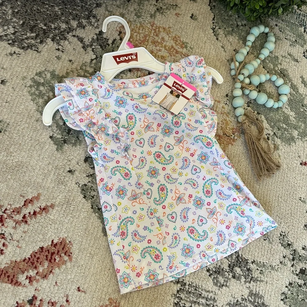 New Levi's Girls Size 4 Colorful Paisley Print Top Ruffle Layered Short Sleeves - Picture 7 of 16